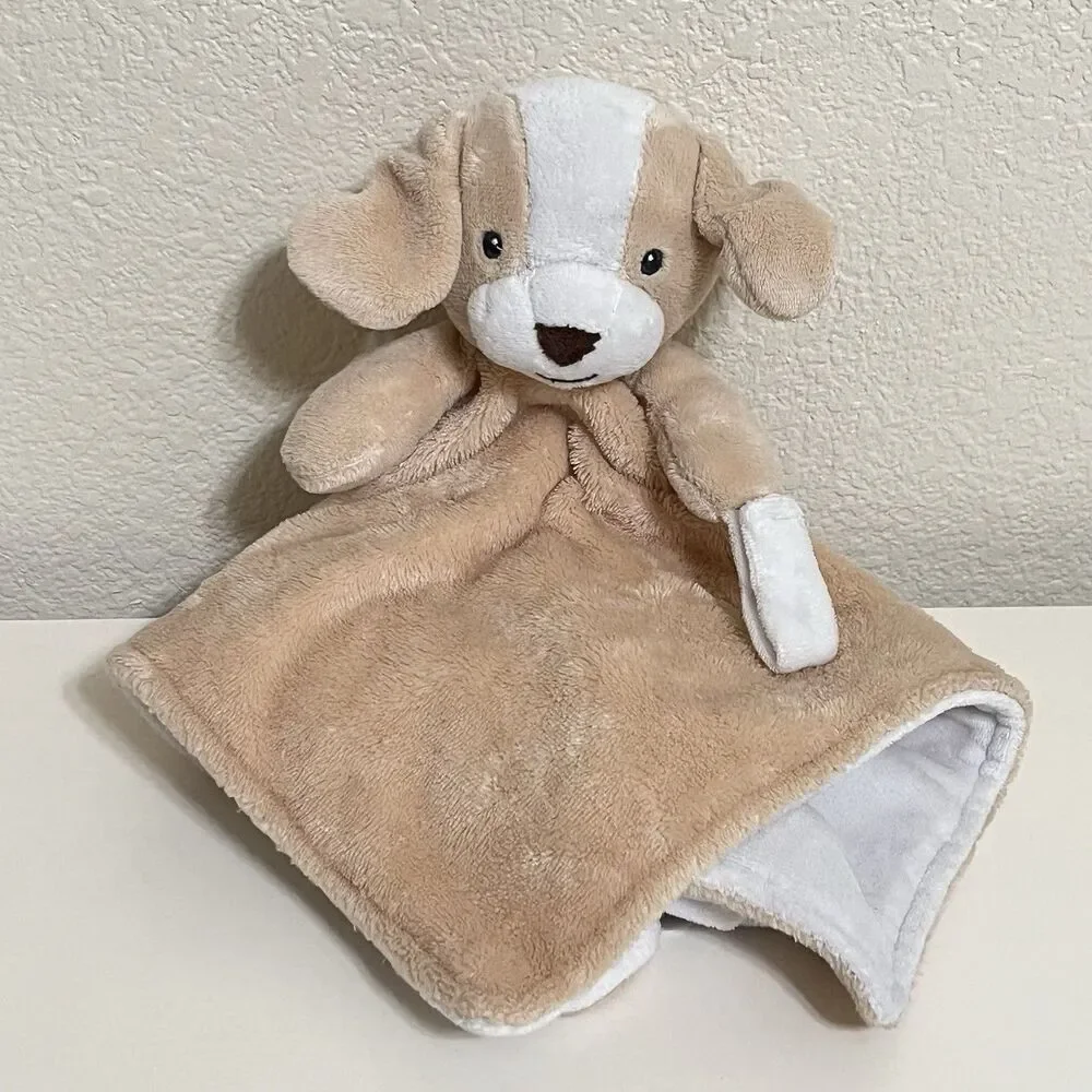 Carter's Tan Puppy Dog Security Blanket Lovey with Pacifier Holder Loop Lovie